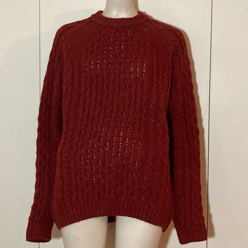 Vintage Lands' End Women's Burgundy Fisherman 97% Wool Sweater Size Medium